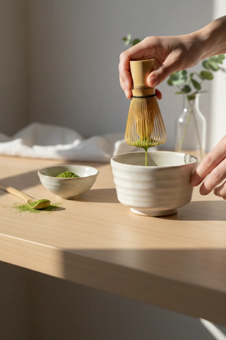 Préparation traditionnelle Matcha fouet bambou