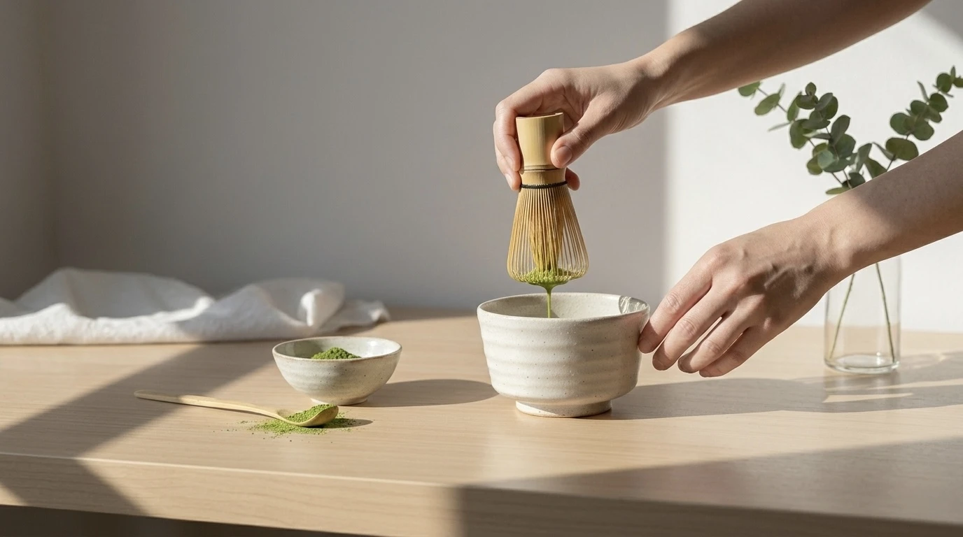 Préparation traditionnelle Matcha fouet bambou