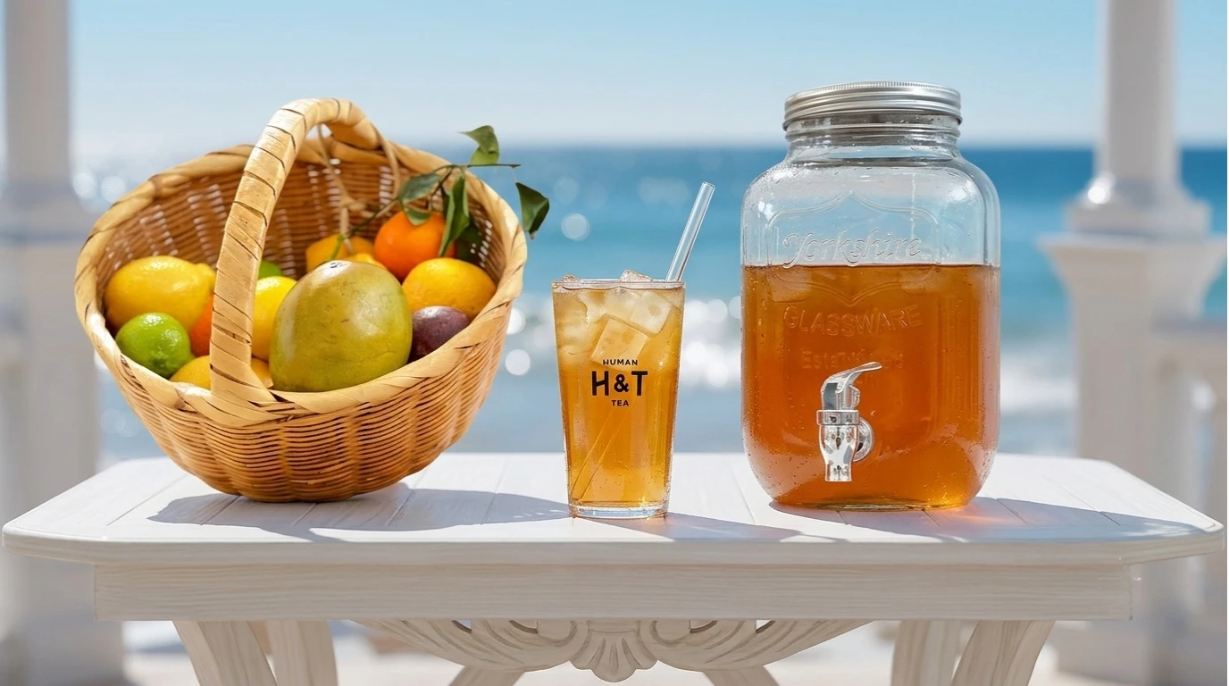 Feuilles de thé bio et verres d'infusion froide